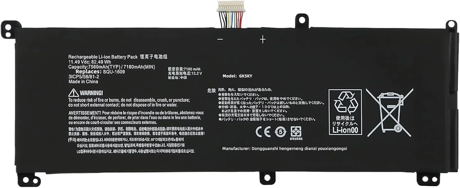 باتری لپ تاپ جایگزین SQU-1609 با ظرفیت 82.49Wh برای سری Hasee 15G870-XA70K، مدل های SQU-1611 SQU-1710 SQU-1713، ولتاژ 11.49V، 4 سلولی با عملکرد بالا