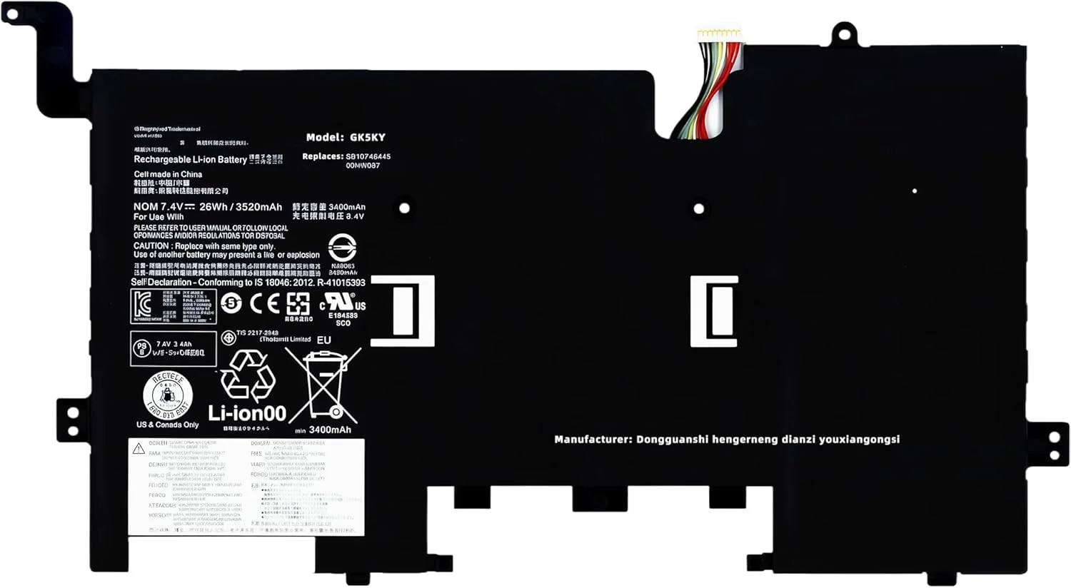 باتری لپ تاپ 26Wh 00HW007 SB10F46445 با ظرفیت 3520mAh، 4 سلولی و 7.4 ولت، جایگزینی برای تبلت های سری Lenovo ThinkPad Helix 2 مدل های 00HW004 00HW005 00HW006 00HW010 00HW011 با عملکرد بالا