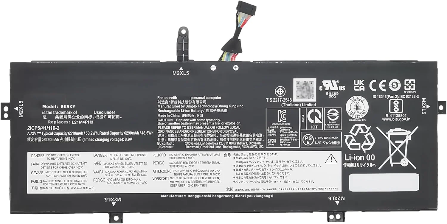 باتری جایگزین لپ تاپ L21M4PH3 L21D4PH3 SB11G00002 SB11G00001 5B11G00000 5B11F99999 برای سری Lenovo Yoga Slim 7 Carbon 13IAP7 13IRP8 با عملکرد بالا