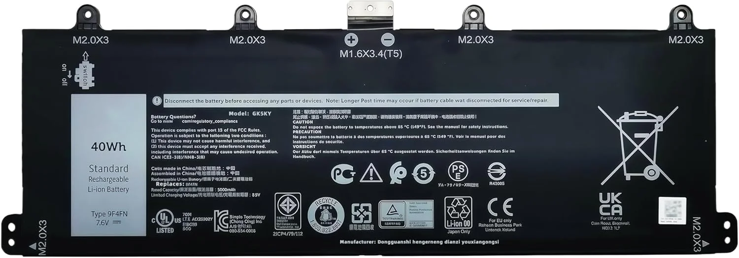 باتری لپ تاپ 40Wh 9F4FN جایگزین برای دل Latitude 7320 Detachable و Inspiron 14 3420 سری 09F4FN 2VKW9 8PK6G با عملکرد بالا