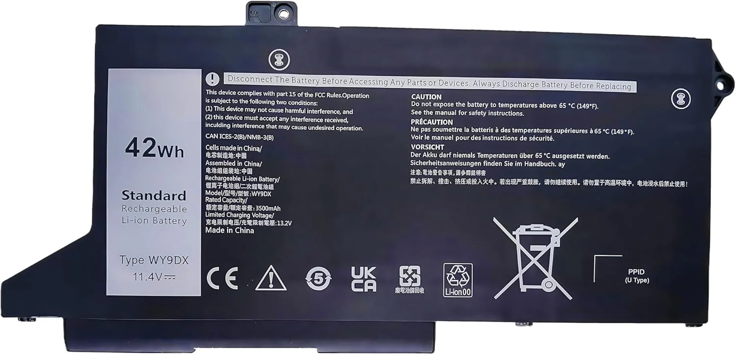 باتری 42Wh WY9DX جایگزین برای لپ‌تاپ‌های دل Latitude 5420 5520 Precision 15 3560 سری Dell P137G P137G001 P104F P104F001 RJ40G 01K2CF 075X16 0WK3F1 0M3KCN 005R42 با عملکرد بالا