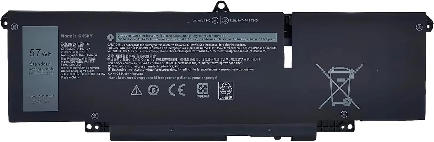 باتری لپ تاپ 57Wh 66DWX جایگزین برای دل سری های Latitude 7340 7350 7440 7450 7640 7650 مدل های WW8N8 086D0Y 86D0Y 00HYH8 0HYH8 0CTJJ6 با عملکرد بالا