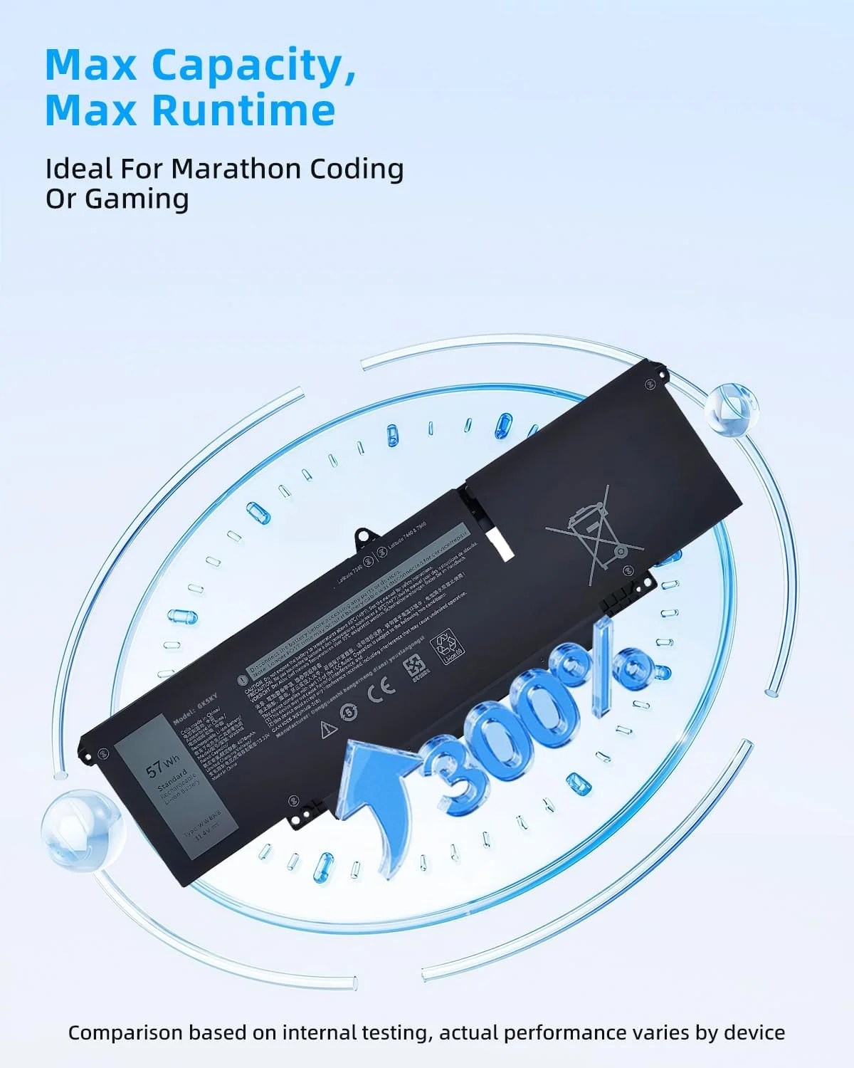 باتری لپ تاپ 57Wh 66DWX جایگزین برای دل سری های Latitude 7340 7350 7440 7450 7640 7650 مدل های WW8N8 086D0Y 86D0Y 00HYH8 0HYH8 0CTJJ6 با عملکرد بالا