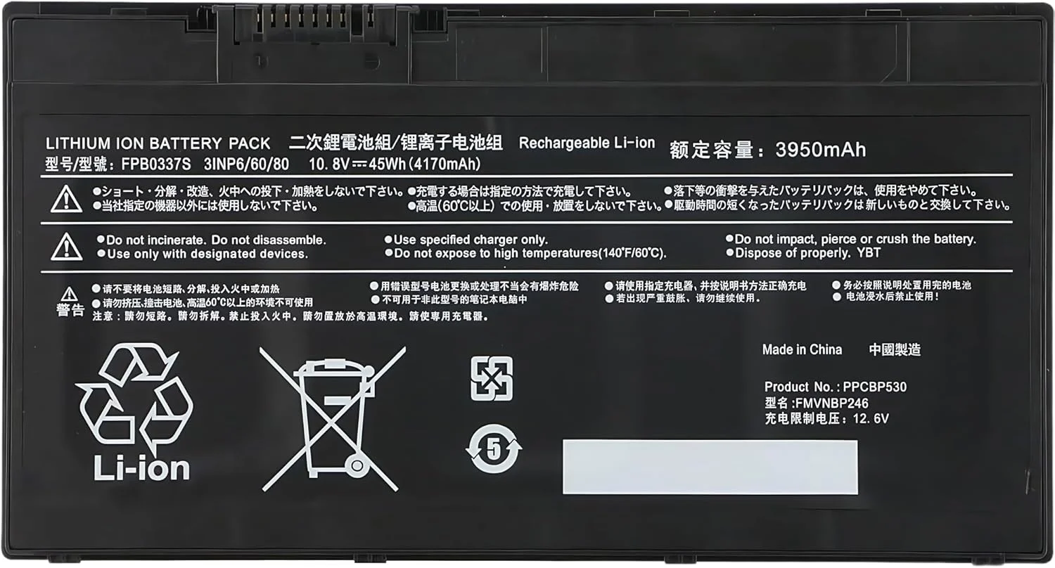باتری لپ تاپ 45Wh FPB0337S جایگزین برای فوجیتسو لایف بوک سری P727 P728 U727 U728 U729 U729X FPCBP528 FPCBP530 FMVNBP245 FMVNBP246 3INP6/60/80 10.8V 3-Cell با عملکرد بالا