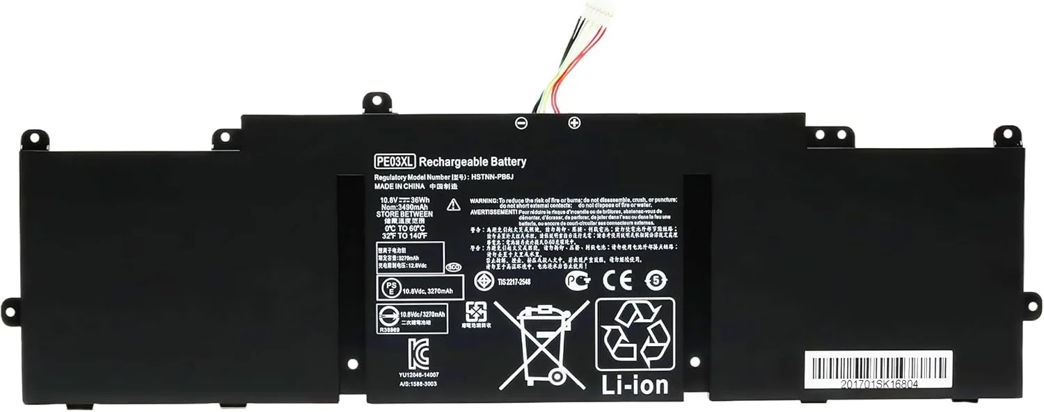 باتری جایگزین PE03XL با ظرفیت 36 وات‌ساعت برای لپ‌تاپ‌های سری HP PE03XL PE03 Chromebook 210 G1 11 G4 HSTNN-LB6M HSTNN-PB6J 766801-421 767068-005 766801-851