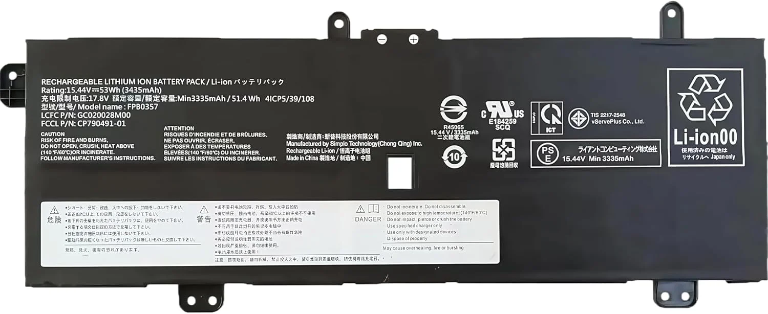 باتری لپ تاپ 53Wh FPB0357 جایگزین برای فوجیتسو FMV LIFEBOOK CH75/E3 CH90/E3 WC2/E3 WC1/E3 سری CP790491-01 GC020028M00 4ICP5/39/108 3435mAh 15.44V با عملکرد بالا