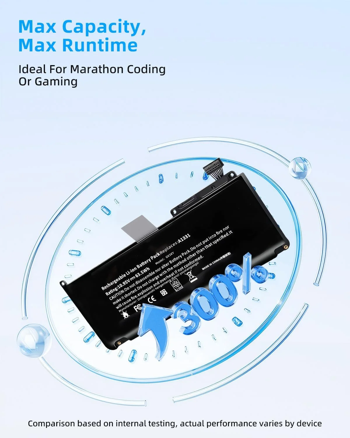 باتری لپ تاپ 63.5Wh A1331 13 اینچی A1342 (اواخر 2009 اواسط 2010) جایگزین برای اپل مک بوک یونی بادی مناسب برای 661-5391 020-6582-A MC233LL/A MC207LL/A MC516LL/A با عملکرد بالا