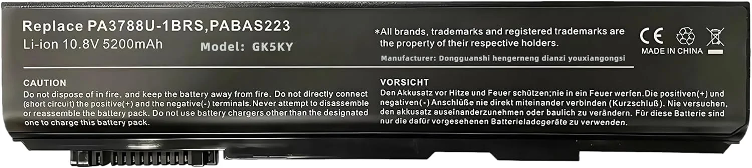 باتری 56.16 وات‌ساعت برای توشیبا PA3788U-1BRS / PABAS223، 10.8 ولت، 5200 میلی‌آمپر ساعت - PA3788-1BRS - عملکرد بالا