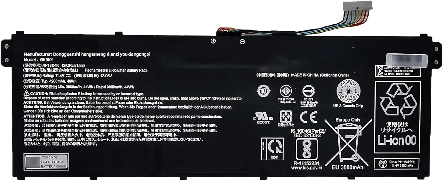 باتری لپ تاپ 45wh AP18L4K برای Acer TravelMate P6 P614 P614-51-G2 P614-51T-G2 P614-51-G2-50ND P614-51-G2-51EG P614-51-G2-51Z5 P614-51-G2-53BB با عملکرد بالا