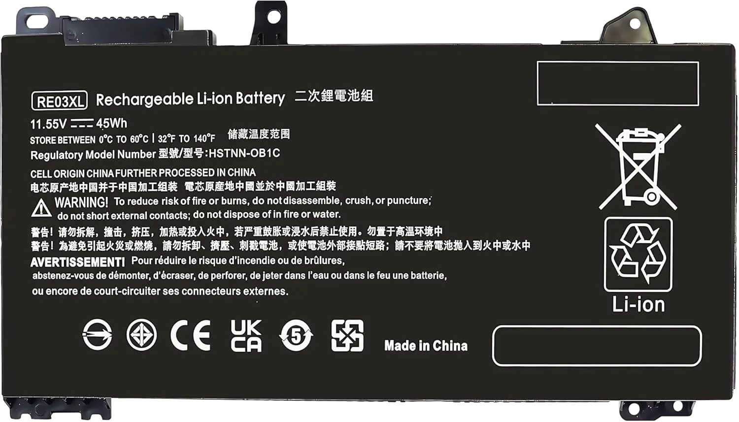 باتری لپ تاپ 45Wh RE03XL L32656-005 سازگار با HP ProBook 430 440 445 450 455R G6 430 440 445 450 G7 Series 45Wh HSTNN-OB1C L32407-AC1 HSTNN-UB7R L32407-2B1 L32407-541 با عملکرد بالا