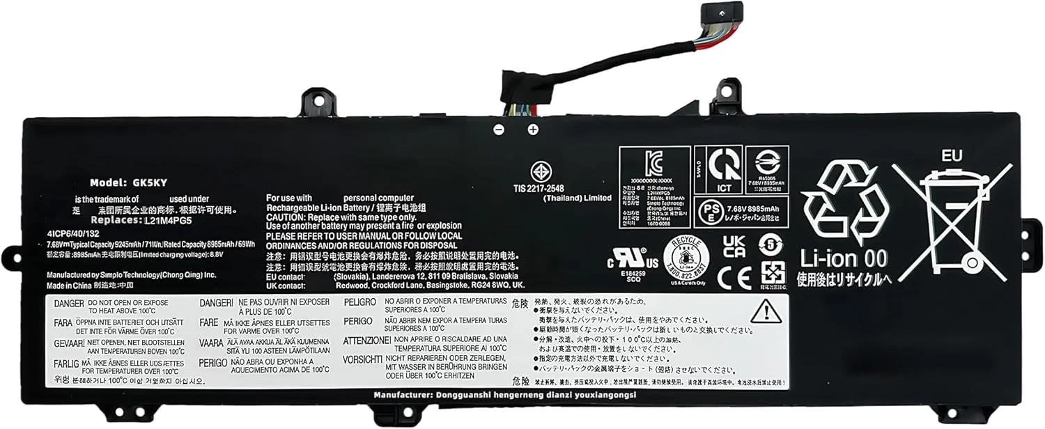 باتری لپ تاپ 71Wh L21M4PG5 9245mAh 4 سلولی 7.68V جایگزین برای Lenovo IP 5 برای Chrome 16IAU7 سری L21L4PG5 با عملکرد بالا