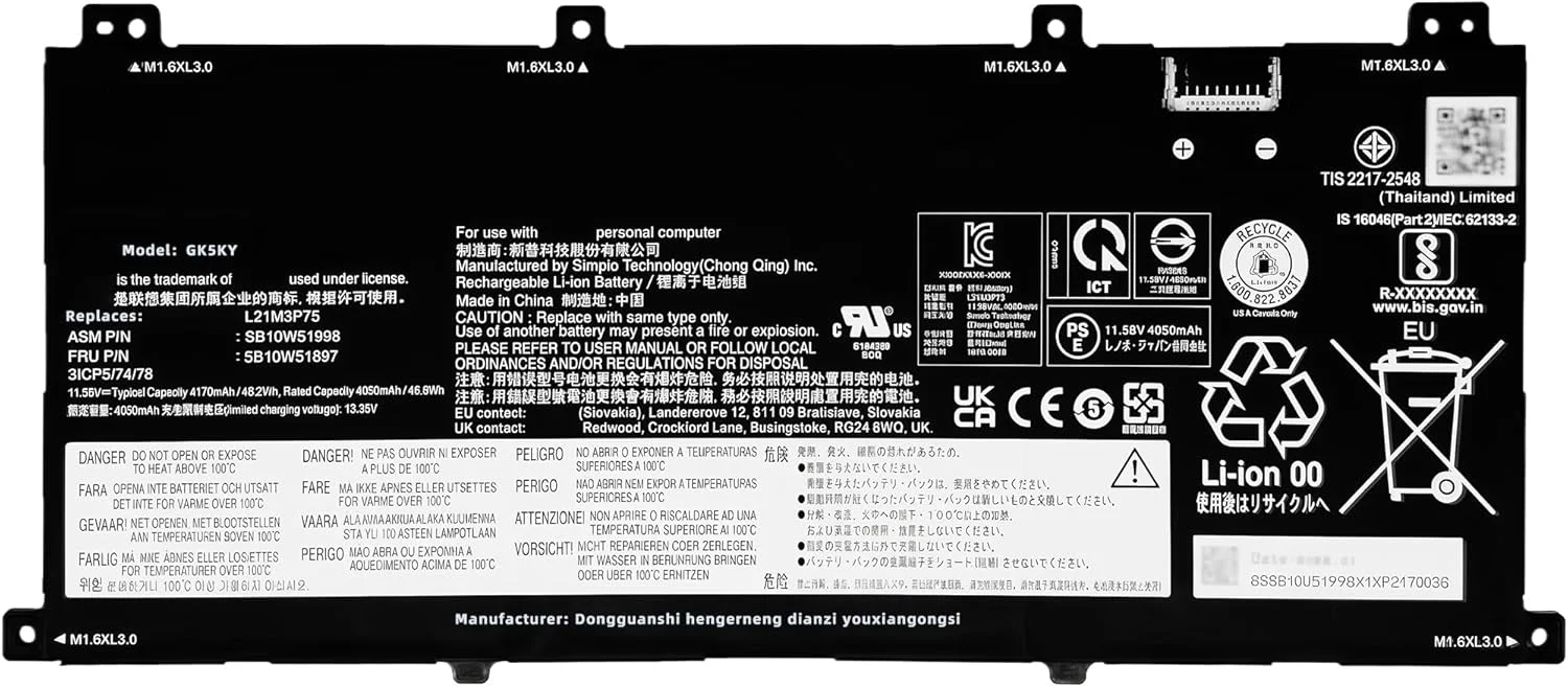 باتری لپ تاپ 48.2Wh L21M3P75 با ظرفیت 4170mAh، 3 سلولی، 11.58V، جایگزین برای لنوو ThinkPad X1 Fold 16 Gen 1 21ES 21ET Series L21C3P77 L21M3P77 با عملکرد بالا