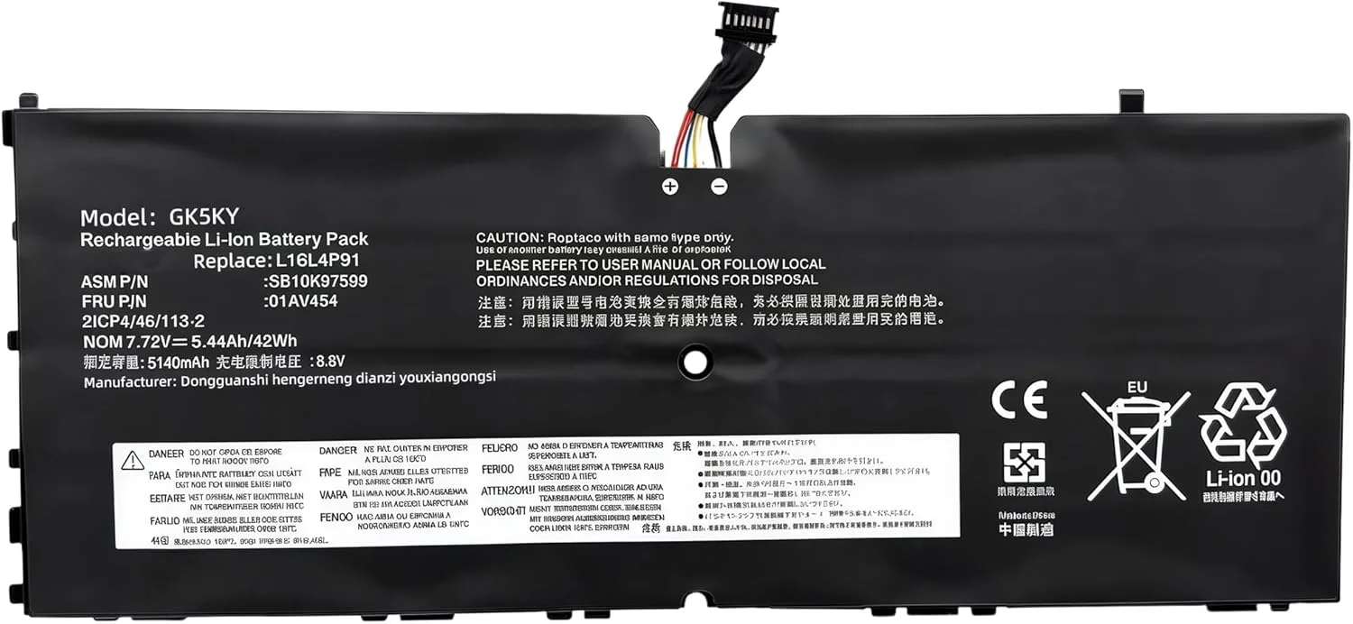 باتری لپ تاپ 42WH L16L4P91 جایگزین برای لنوو ThinkPad X1 Tablet GEN 3 نسل سوم سری 2018 SB10K97599 01AV454 L16M4P91 01AV453 با عملکرد بالا