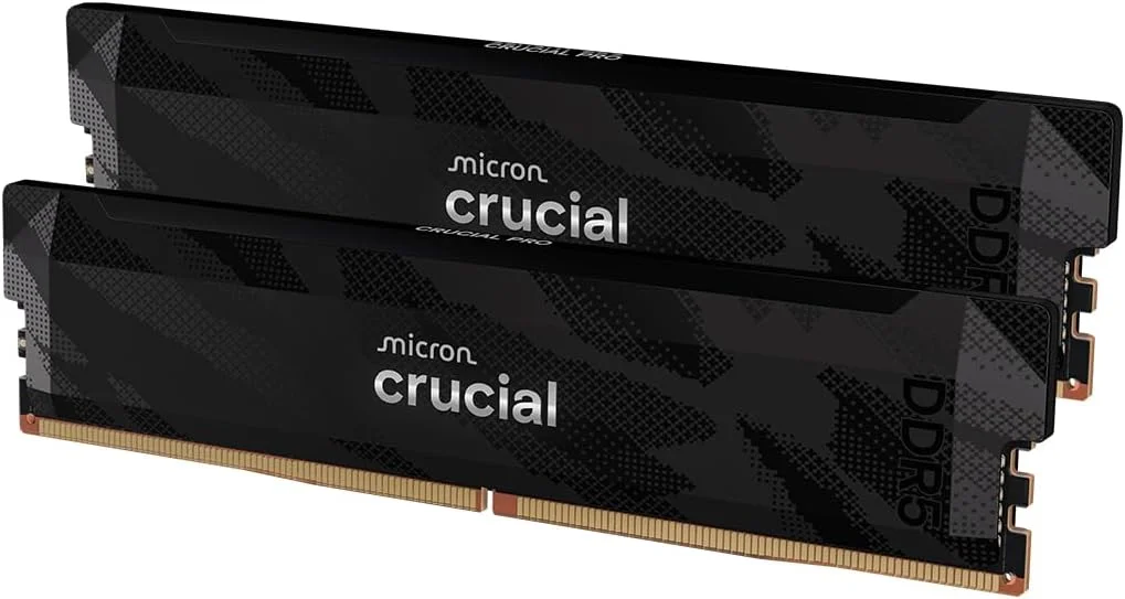 کیت رم ۳۲ گیگابایتی Crucial Pro DDR5 (دو عدد ۱۶ گیگابایتی)، ۶۴۰۰ مگاهرتز CL32، حافظه گیمینگ دسکتاپ با قابلیت اورکلاک، سازگار با Intel XMP 3.0 و AMD Expo، مشکی - CP2K16G64C32U5B