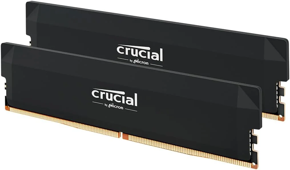 کیت رم 64 گیگابایتی Crucial Pro DDR5 (دو عدد 32 گیگابایتی) 6400 مگاهرتز CL40، حافظه گیمینگ دسکتاپ با قابلیت اورکلاک، سازگار با Intel XMP 3.0 و AMD Expo - مشکی CP2K32G64C40U5B