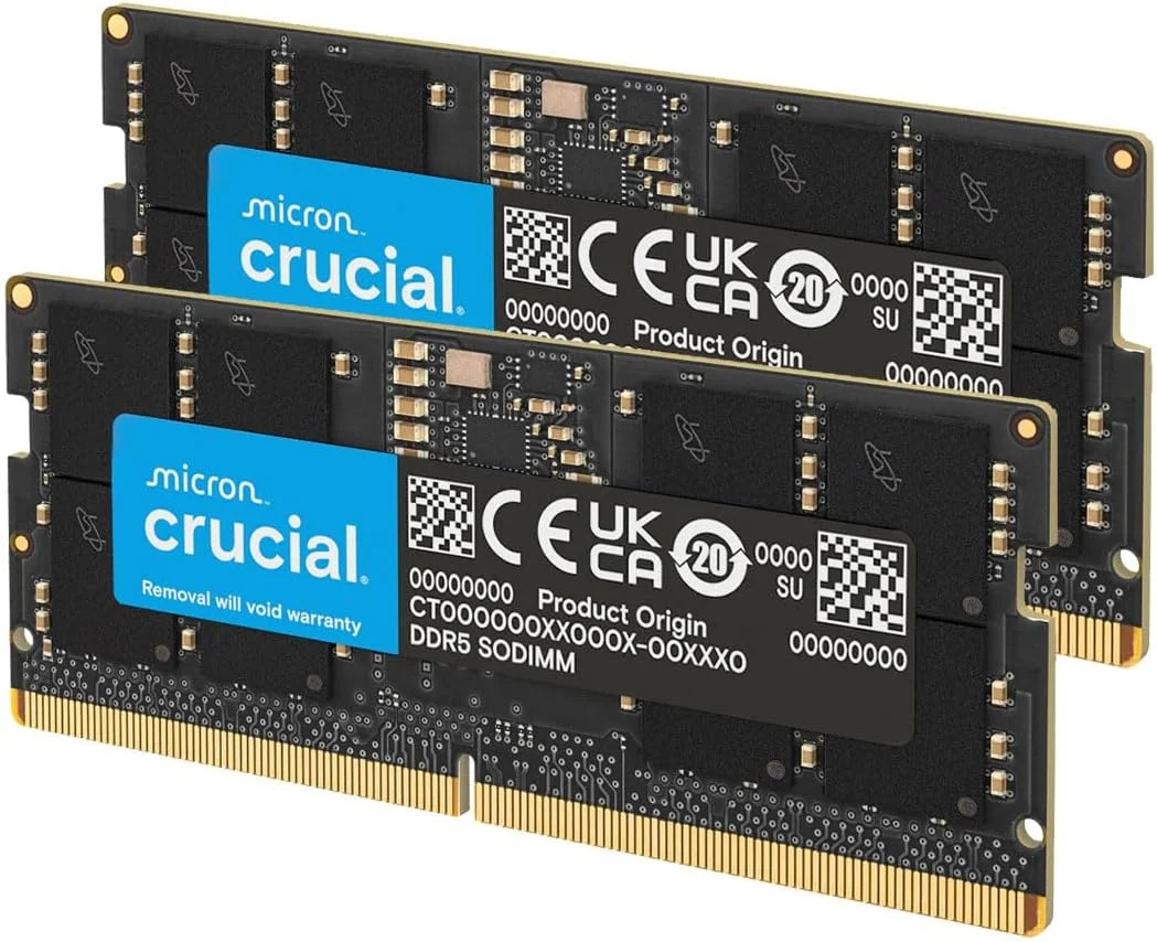 کیت رم 32 گیگابایتی DDR5 کروشیال (2x16GB)، حافظه لپ تاپ 4800MHz CL40 - سازگار با پردازنده های نسل 12 اینتل و AMD - CT2K16G48C40S5