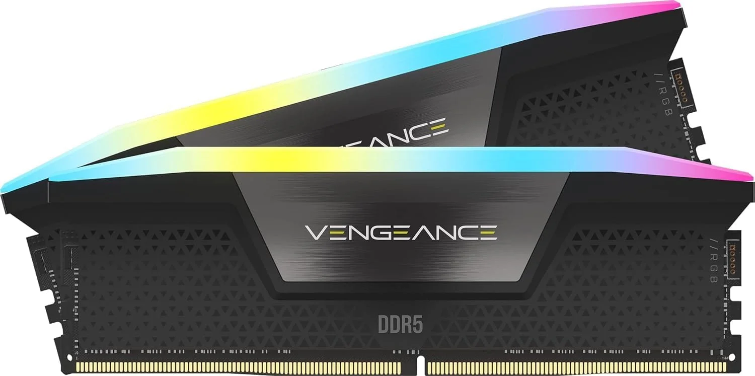 رم کامپیوتر CORSAIR VENGEANCE RGB DDR5 با ظرفیت 32 گیگابایت (2x16GB) و فرکانس 7200 مگاهرتز CL34 سازگار با Intel XMP iCUE - مشکی (CMH32GX5M2X7200C34)