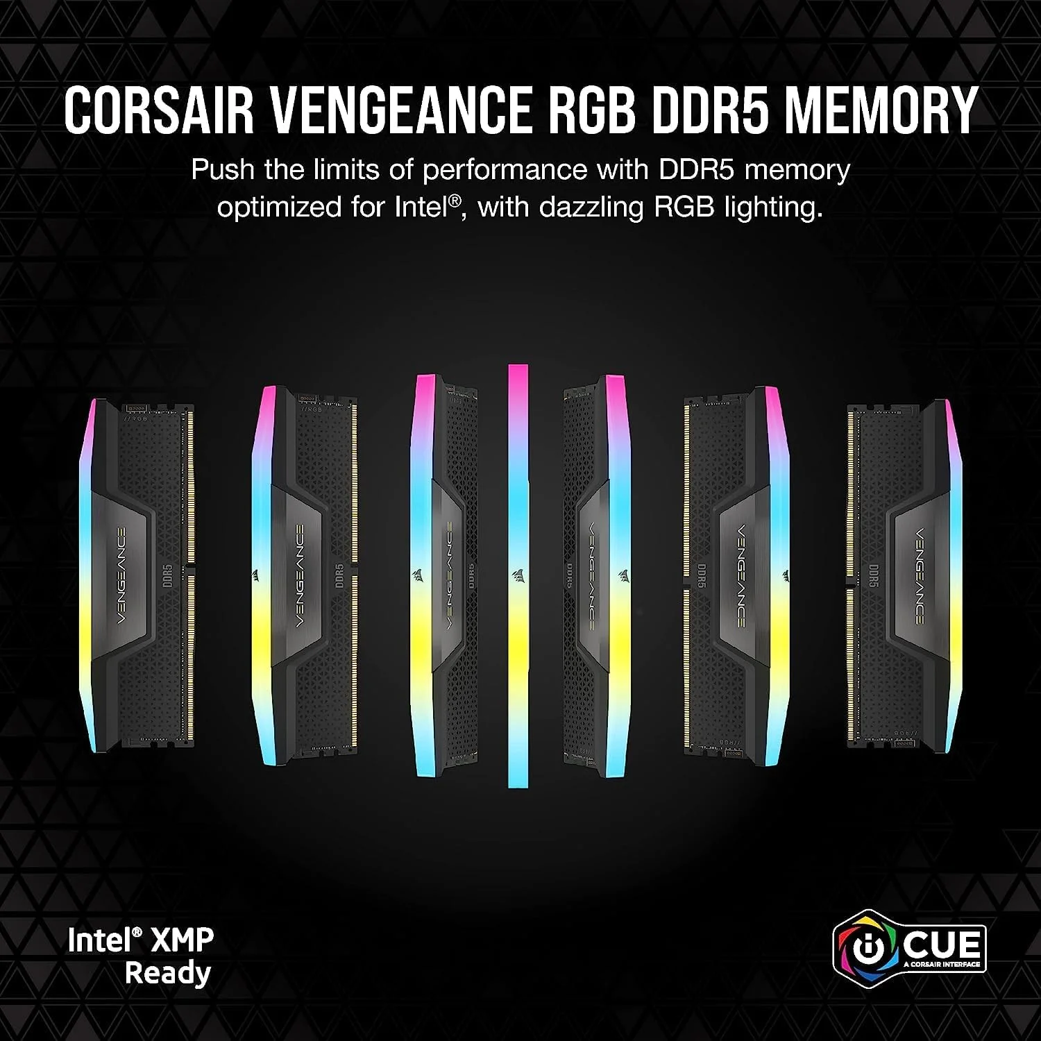رم کامپیوتر CORSAIR VENGEANCE RGB DDR5 با ظرفیت 32 گیگابایت (2x16GB) و فرکانس 7200 مگاهرتز CL34 سازگار با Intel XMP iCUE - مشکی (CMH32GX5M2X7200C34)