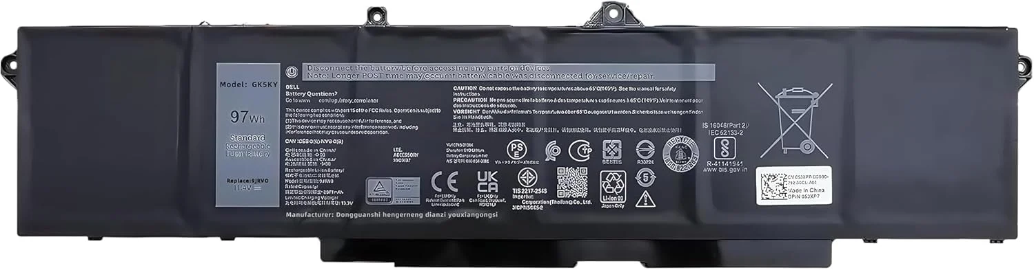 باتری لپ تاپ 97Wh 9JRV0 جایگزین برای نوت بوک های سری Dell 05RGW با عملکرد بالا باتری لپ تاپ 97Wh 9JRV0 جایگزین برای نوت بوک های سری Dell 05RGW با عملکرد بالا