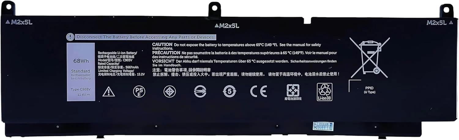 باتری جایگزین 68Wh C903V PKWVM برای لپتاپهای Dell Precision 7550 7750 7560 7760 مدلهای Dell P44E P93F P44E001 P44E002 P93F001 P93F002 با ولتاژ 11.4V و عملکرد بالا، مدلهای 0CR72X CR72X 0447VR 68ND3 باتری جایگزین 68Wh C903V PKWVM برای لپتاپهای Dell Precision 7550 7750 7560 7760 مدلهای Dell P44E P93F P44E001 P44E002 P93F001 P93F002 با ولتاژ 11.4V و عملکرد بالا، مدلهای 0CR72X CR72X 0447VR 68ND3