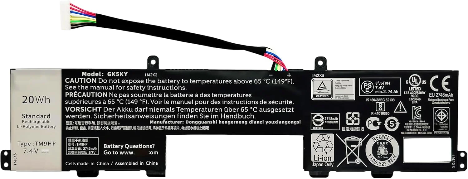 باتری لپ تاپ 20Wh TM9HP FRVYX J84W0 جایگزین برای دل برای سری Latitude 13 7350 2-in-1 با عملکرد بالا