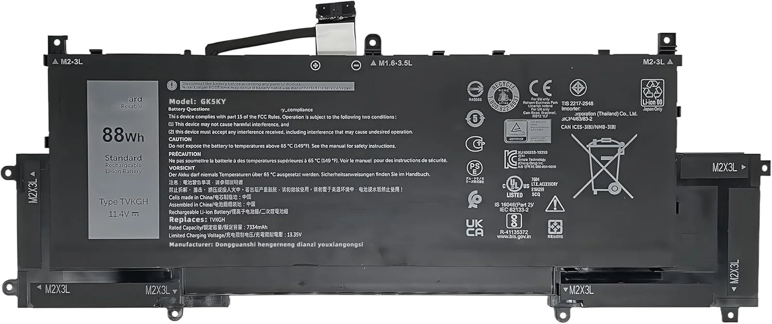 باتری لپ تاپ 88wh TVKGH جایگزین برای دل Latitude 9510 9520 و Latitude 9520 2-in-1 سری N7HT0 N7HTO HYMNG 0HYMNG V5K68 N2NLL 089GNG 08NFC7 0PKW00 با عملکرد بالا