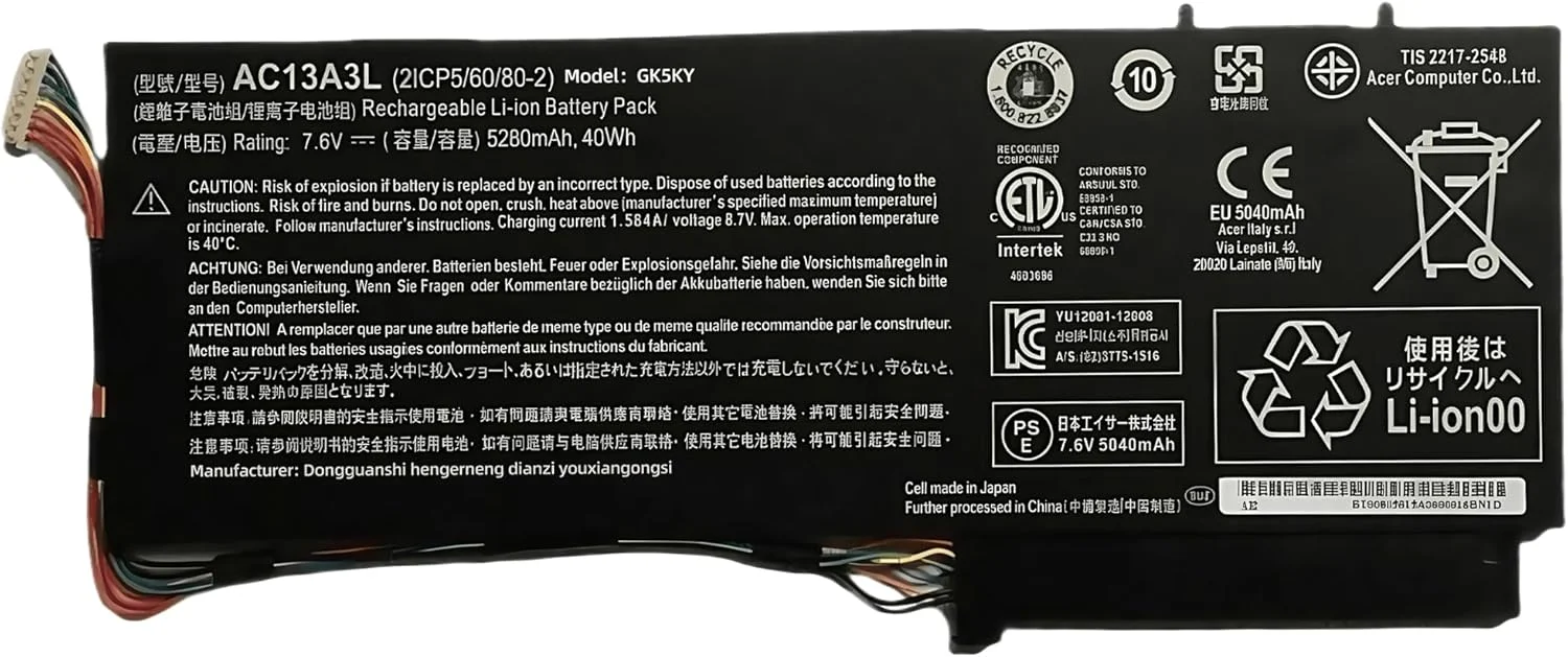 باتری 40WH AC13A3L برای لپ‌تاپ‌های Acer Aspire P3-131 P3-171 X313 X313-E X313-M P3-171 با عملکرد بالا