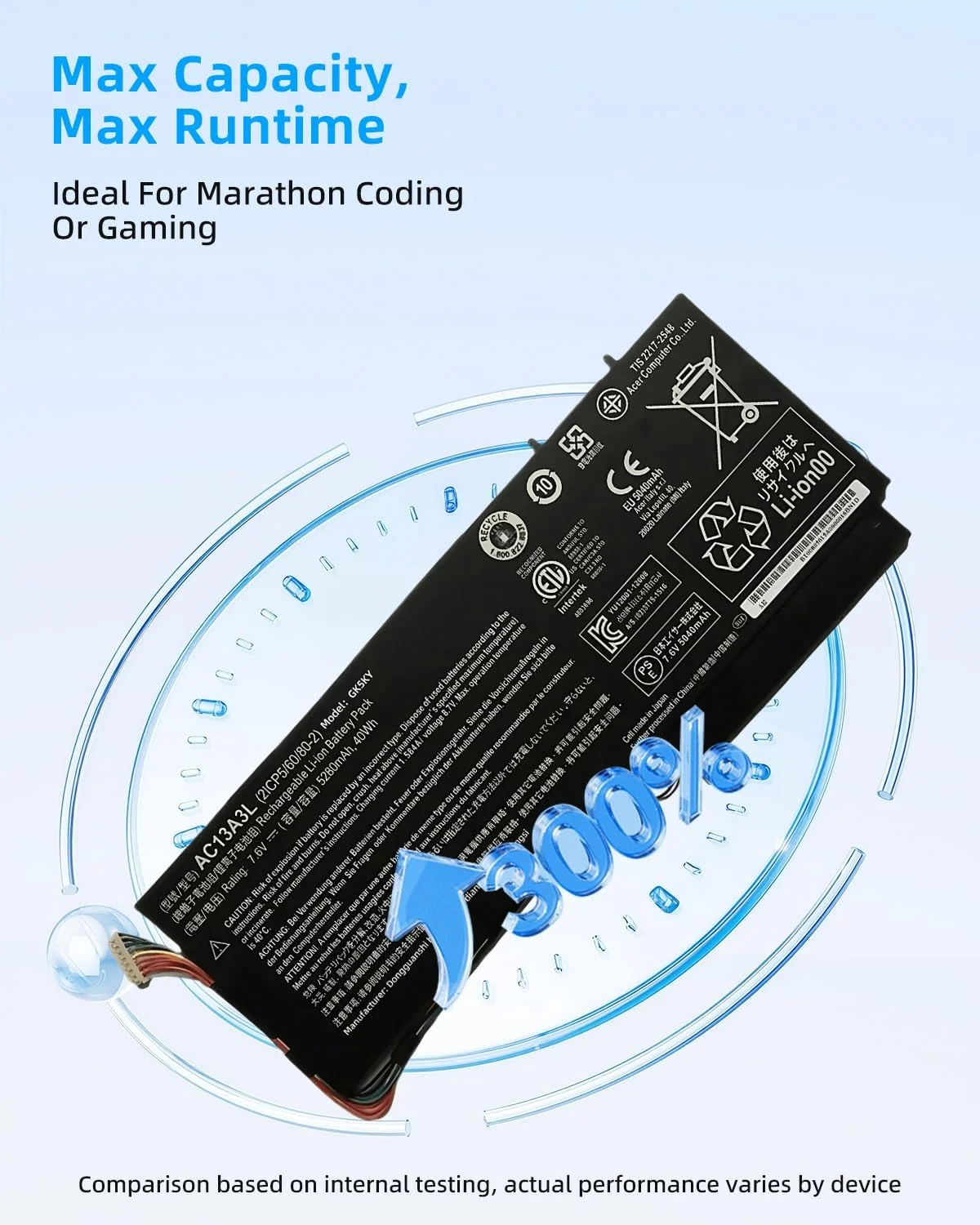 باتری 40WH AC13A3L برای لپ‌تاپ‌های Acer Aspire P3-131 P3-171 X313 X313-E X313-M P3-171 با عملکرد بالا