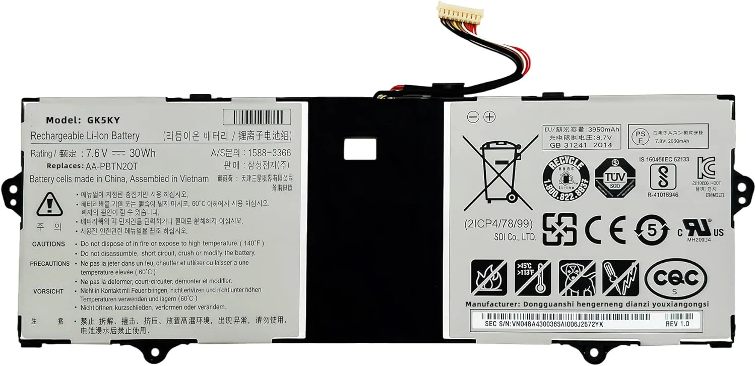 باتری لپ تاپ 30Wh AA-PBTN2QT جایگزین برای سری نوت بوک سامسونگ 9 NT900X3N NT900X3Y NT900X5Y NT901X5N، مشکی، با عملکرد بالا