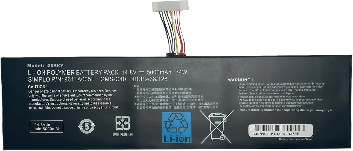 باتری جایگزین لپ تاپ 74WhGMS-C40 برای Razer Blade Pro 17 2013 2015 RZ09-0099 RZ09-00991101 RZ09-00991102 RZ09-0117 RZ09-01171E11 Series 4ICP9/38/128 961TA005F با عملکرد بالا باتری جایگزین لپ تاپ 74WhGMS-C40 برای Razer Blade Pro 17 2013 2015 RZ09-0099 RZ09-00991101 RZ09-00991102 RZ09-0117 RZ09-01171E11 Series 4ICP9/38/128 961TA005F با عملکرد بالا