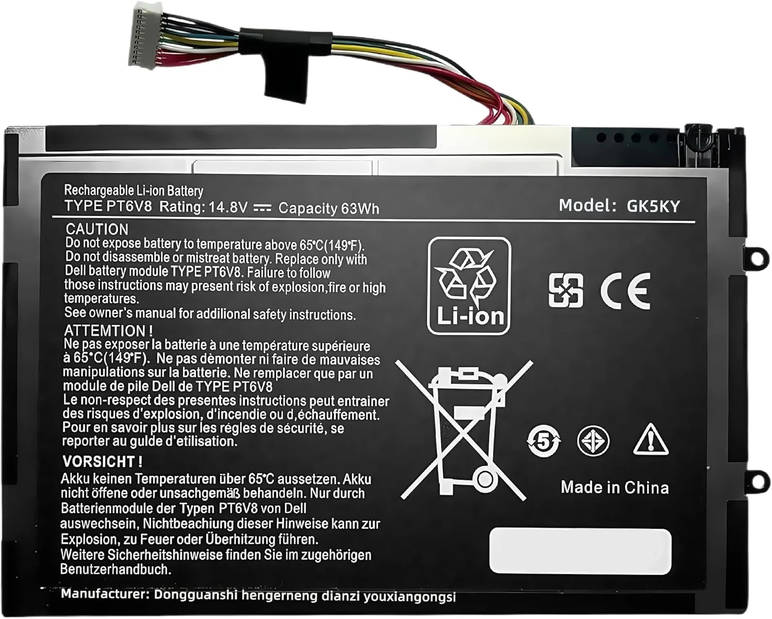 باتری 63WH مدل PT6V8 مناسب برای دل 08P6X6 0DKK25 0PT6V8 0T7YJR 312-0984 8P6X6 999T2086F DKK25 KR08P6X6 KR-08P6X6 P06T T7YJR با عملکرد بالا باتری 63WH مدل PT6V8 مناسب برای دل 08P6X6 0DKK25 0PT6V8 0T7YJR 312-0984 8P6X6 999T2086F DKK25 KR08P6X6 KR-08P6X6 P06T T7YJR با عملکرد بالا