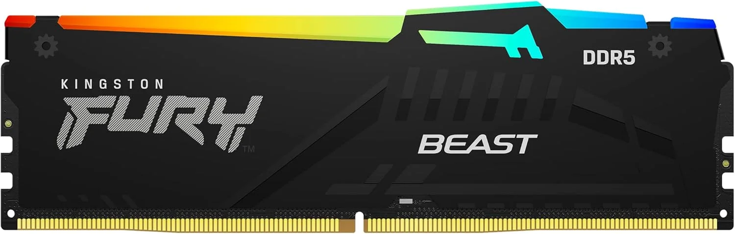 کینگستون FURY Beast RGB 16 گیگابایت 5200MT/s DDR5 CL40 DIMM حافظه دسکتاپ (کیت 2 عددی) | Intel XMP 3.0 | فناوری همگام سازی مادون قرمز | پایداری اورکلاک | KF552C40BBAK2-16