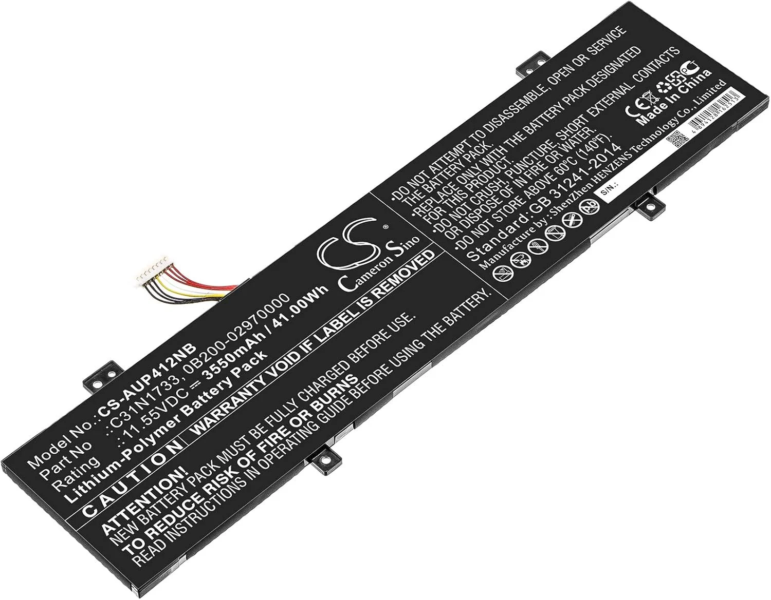 باتری جایگزین جدید Cameron Sino CS برای TP412FA, TP412FA-DB72T, VivoBook Flip 14 TP412UA-S8130, VivoBook Flip 14 TP412UA-XB51T, VivoBook Flip 14TP412UA-EC140T (3550mAh) 0B200-02970000, C31N1733
