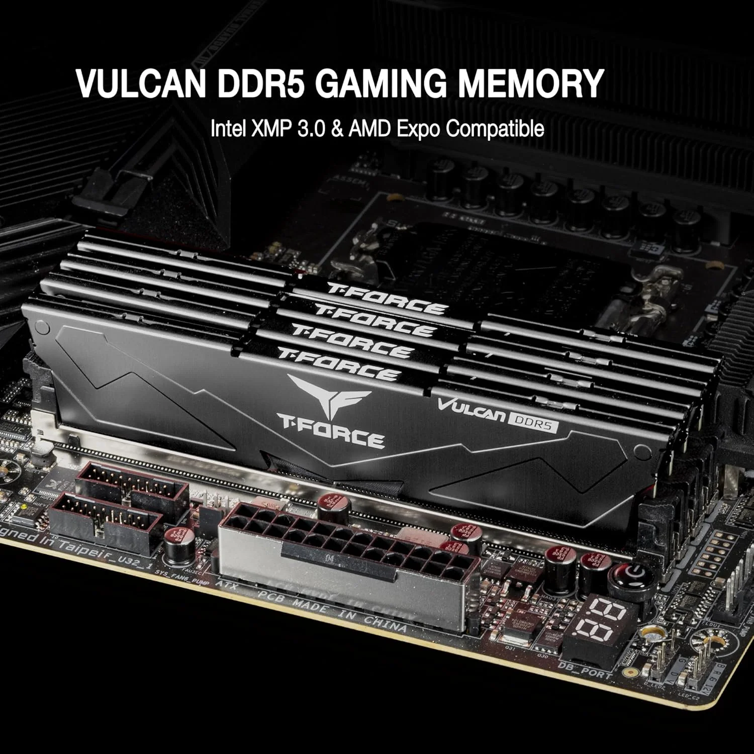 رم دسکتاپ TEAMGROUP T-Force Vulcan DDR5 32GB (2x16GB) 6000MHz (PC5-48000) CL38 (مشکی) برای چیپست سری 600 700 XMP 3.0