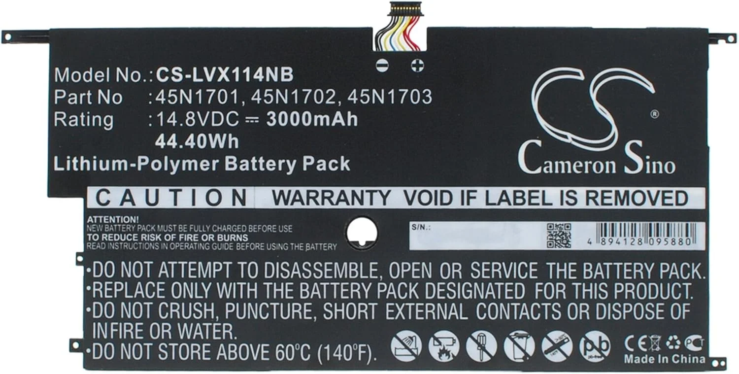 باتری جایگزین جدید Cameron Sino CS برای 20A7، 20A8، Carbon X1 i7-4600، ThinkPad New X1 Carbon 20BTA01 (3000mAh) 45N1703, 4ICP5/58/73-2, SB10F4644, SB10F46440, SB10F46441
