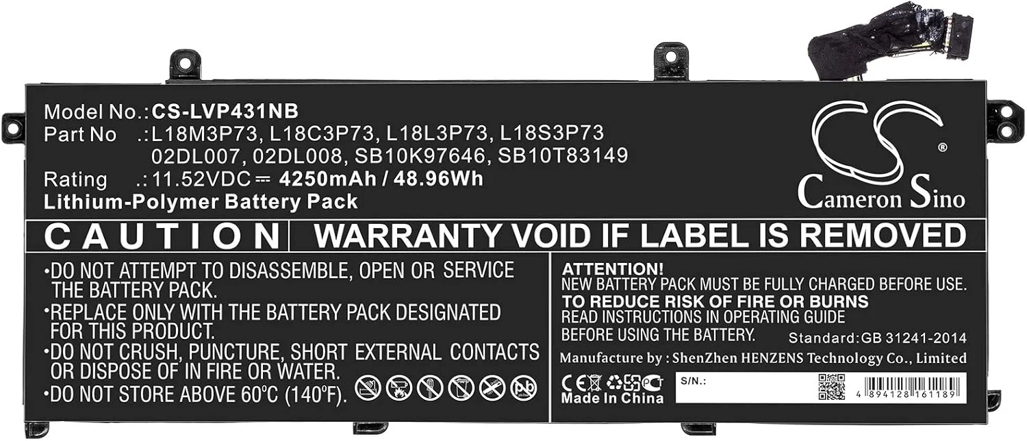 باتری جایگزین جدید Cameron Sino CS برای ThinkPad P43s، ThinkPad P43s-20RH001FGE، ThinkPad P43s-20RHA001CD، (4250mAh) 02DL007، 02DL008، 3ICP5/80/73، 5B10W13905، 5B10W13906، L18C3P73