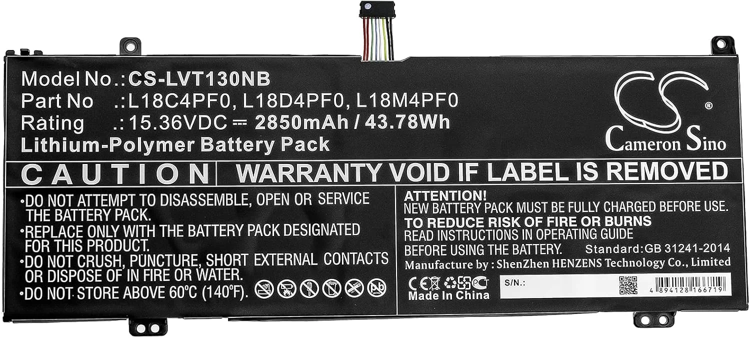 باتری جایگزین جدید Cameron Sino CS برای ThinkBook 13s، Thinkbook Plus-20TG006YAU، V540S (2850mAh) 5B10W67315, L18C4PF0, L18D4PF0, L18M4PF0, SB10W67202, SB10W67259, SB10W67351