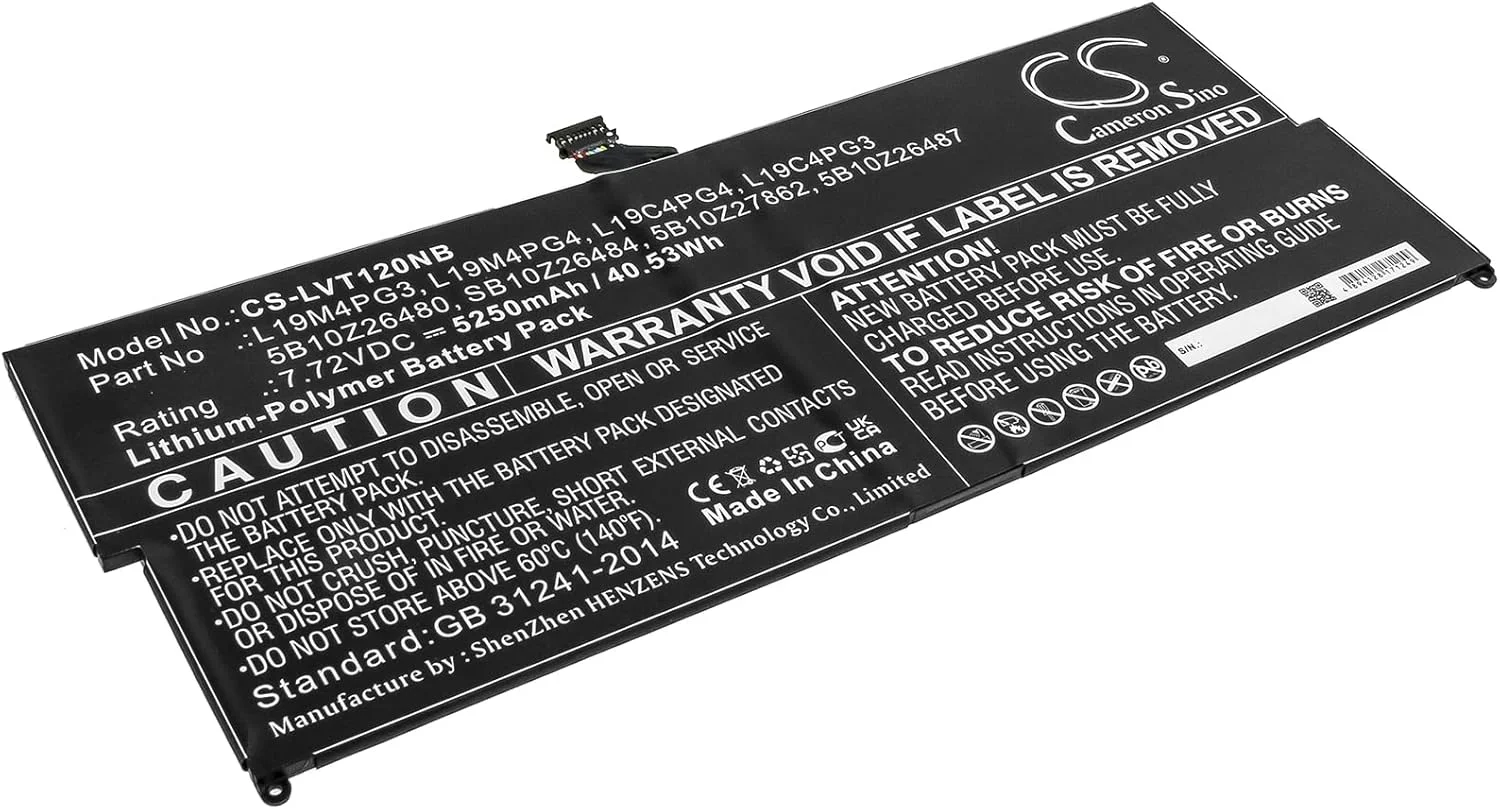 باتری جایگزین جدید Cameron Sino CS برای ThinkPad X12 Detachable (۵۲۵۰mAh) سازگار با 5B10Z26480, 5B10Z26487, 5B10Z27861, 5B10Z27862, L19C4PG3, L19C4PG4, L19M4PG3, L19M4PG4, SB10Z26484