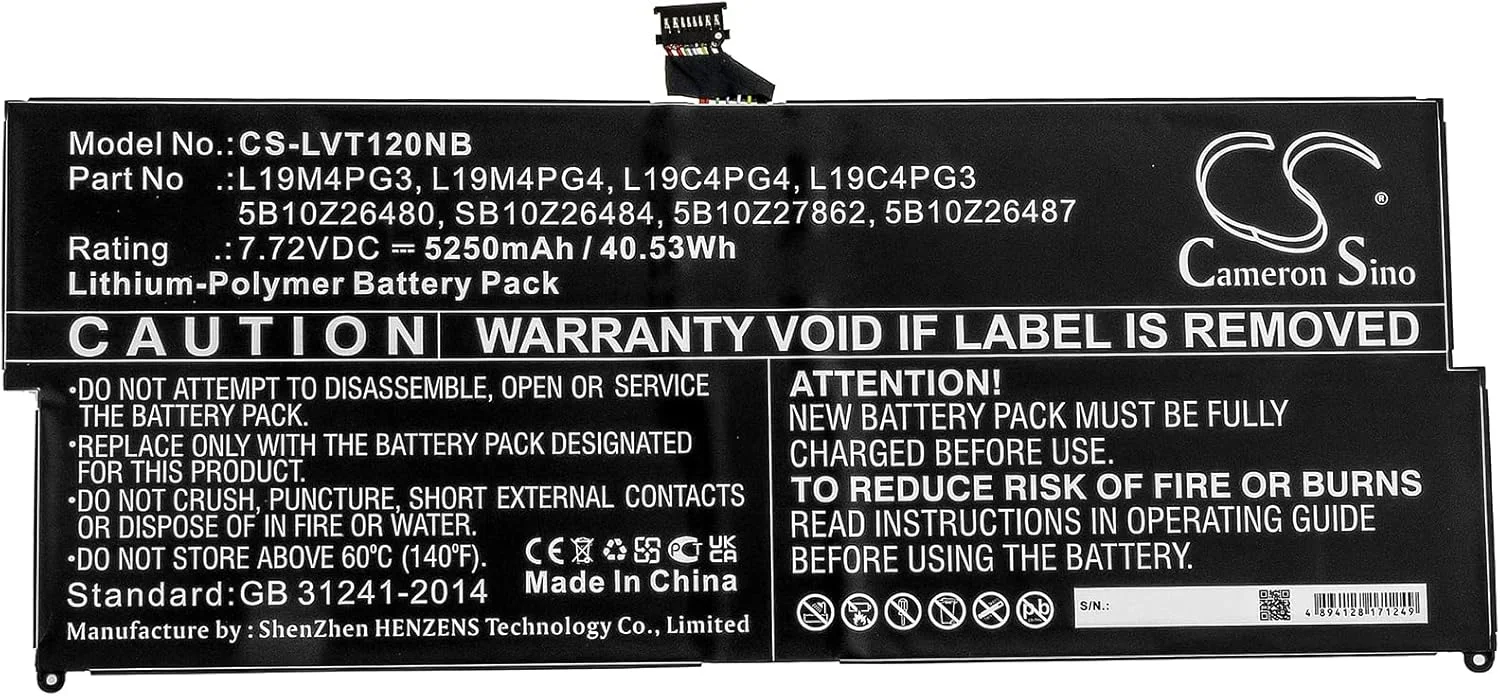 باتری جایگزین جدید Cameron Sino CS برای ThinkPad X12 Detachable (۵۲۵۰mAh) سازگار با 5B10Z26480, 5B10Z26487, 5B10Z27861, 5B10Z27862, L19C4PG3, L19C4PG4, L19M4PG3, L19M4PG4, SB10Z26484 باتری جایگزین جدید Cameron Sino CS برای ThinkPad X12 Detachable (۵۲۵۰mAh) سازگار با 5B10Z26480, 5B10Z26487, 5B10Z27861, 5B10Z27862, L19C4PG3, L19C4PG4, L19M4PG3, L19M4PG4, SB10Z26484