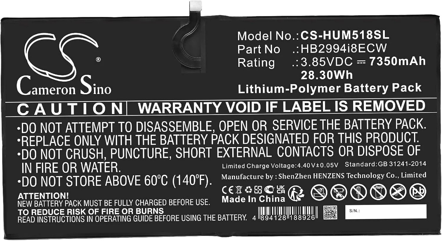 باتری جایگزین 7350mAh جدید Cameron Sino برای CMR-AL09، CMR-AL19، CMR-W09، MediaPad M5 10.8، MediaPad M5 Pro 10.8