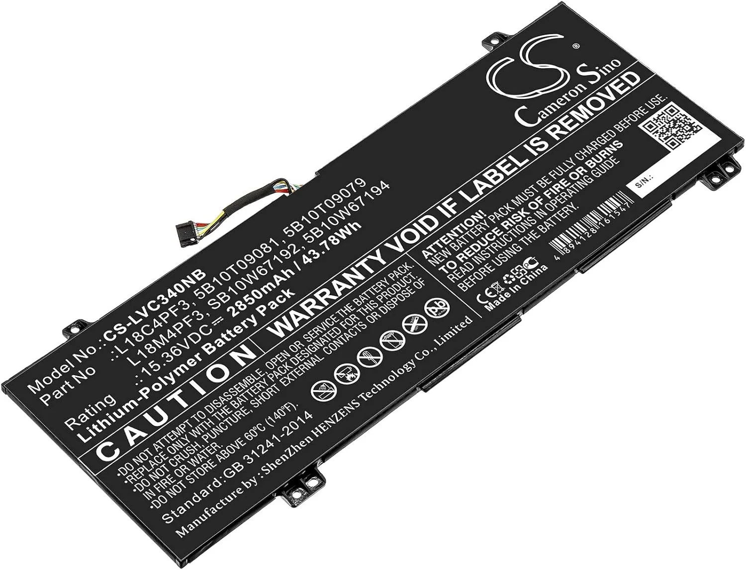 باتری جایگزین جدید Cameron Sino CS برای IdeaPad C340-14API، Ideapad C340-14API 81N6004UGE، (2850mAh) 5B10T09079، 5B10T09081، L18C4PF3، L18M4PF3، SB10W67192، SB10W67200، SB10W67311