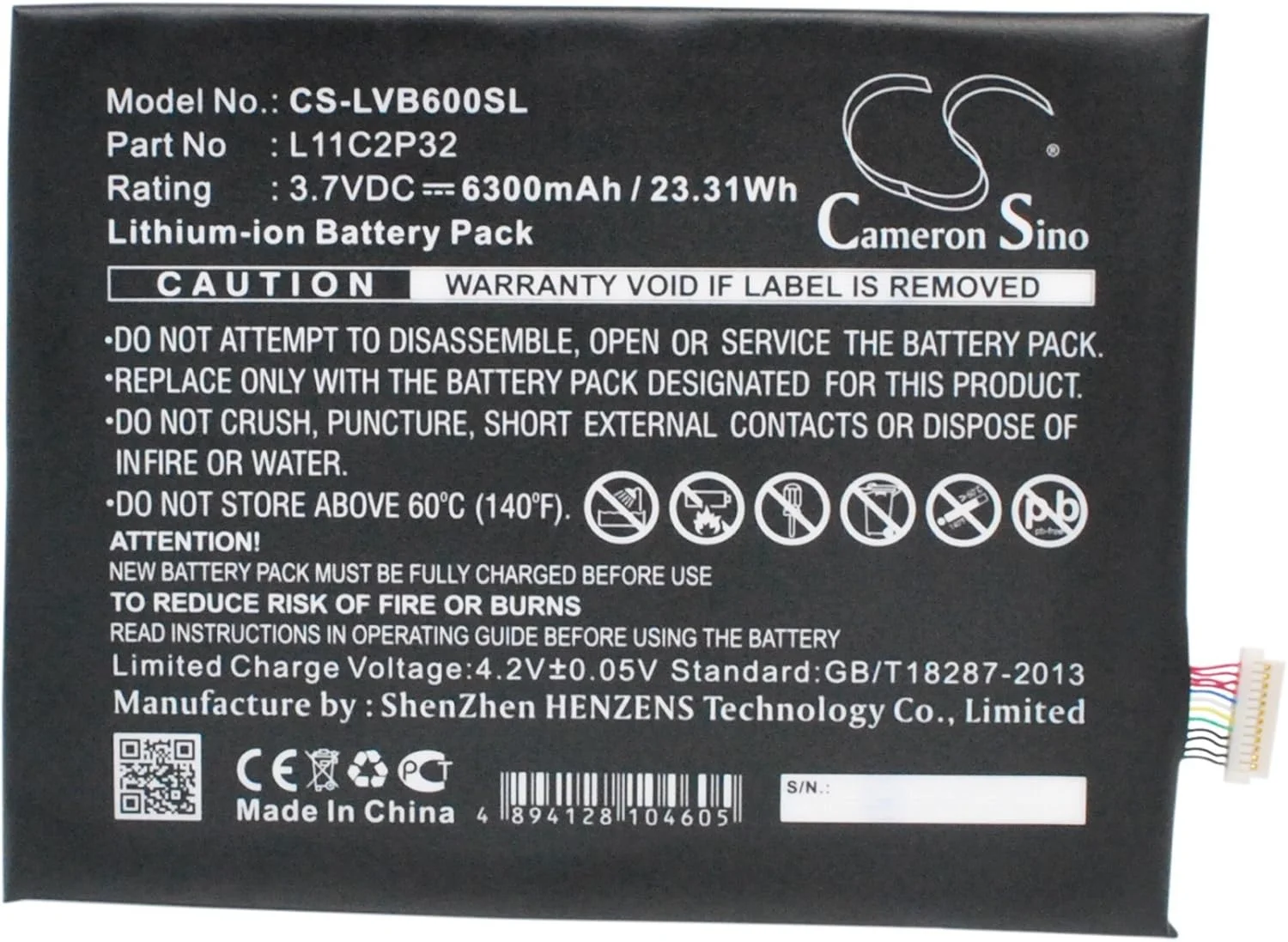 باتری جایگزین جدید Cameron Sino CS برای A7600، IdeaPad A10-70، IdeaPad A7600-F، IdeaPad S6000، IdeaPad S6000F، IdeaPad S6000H، IdeaPad S6000L، IdeaTab B6000F (6300mAh) L11C2P32