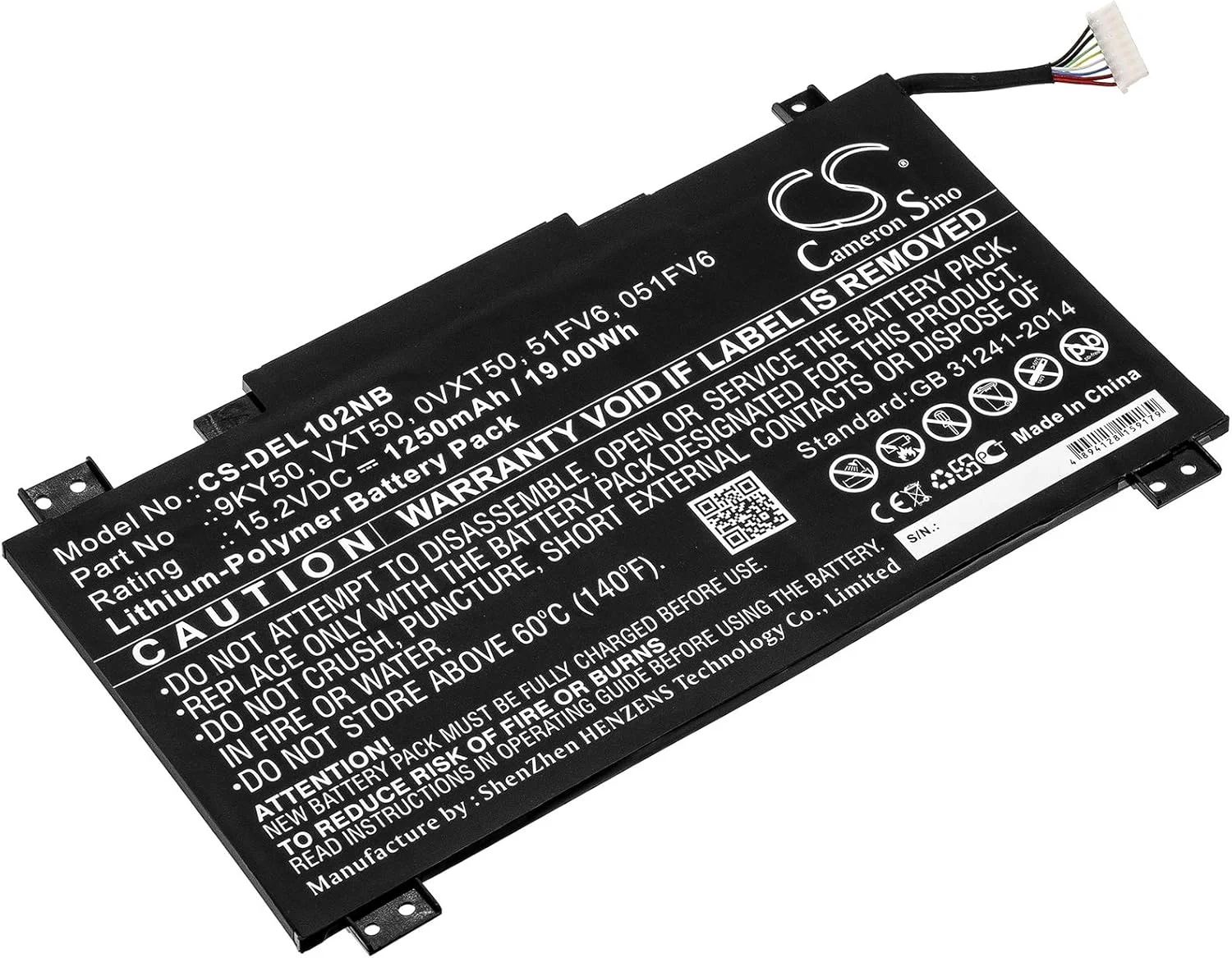 باتری جایگزین جدید کمراون سینو CS برای Latitude 10 STE2 (1250mAh) 051FV6, 0VXT50, 51FV6, 9KY50, VXT50