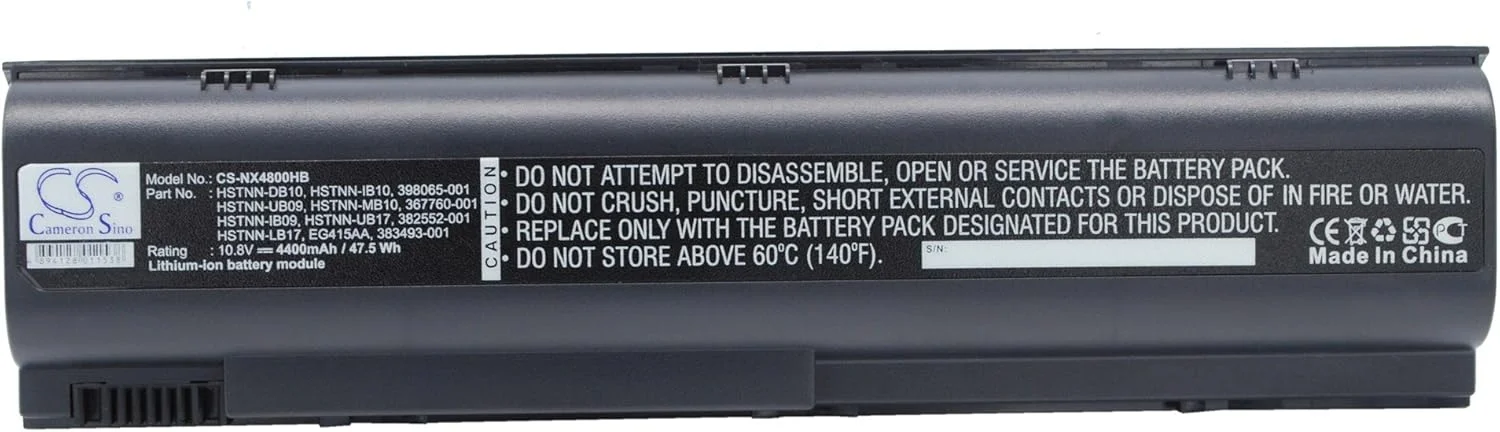 باتری جایگزین جدید Cameron Sino CS برای نوت‌بوک تجاری NX4800، نوت‌بوک تجاری NX7100، (4400mAh) سازگار با مدل‌های 367759-001، 383493-001، 391883-001، 395751-321، 396600-001، 398065-001، 398752-001