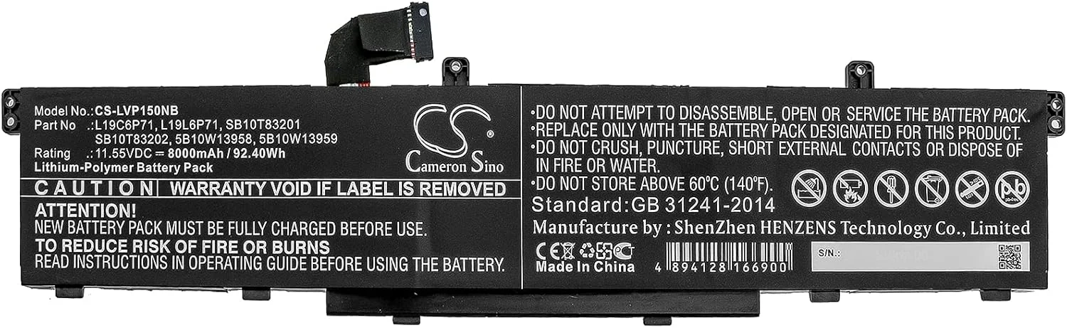 باتری جایگزین جدید Cameron Sino CS برای ThinkPad P15، ThinkPad P15 Gen 1 20ST002DAU، ThinkPad P15 Gen 1 20ST002FAU، (8000mAh) 5B10W13958، 5B10W13959، L19C6P71، L19L6P71، SB10T83201
