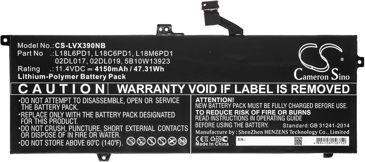 باتری جایگزین جدید Cameron Sino CS برای ThinkPad X390، ThinkPad X390 20Q00039CD، ThinkPad X390-20Q1S02M00 (4150mAh) 02DL017، 5B10W13923، L18M6PD1، SB10K97655