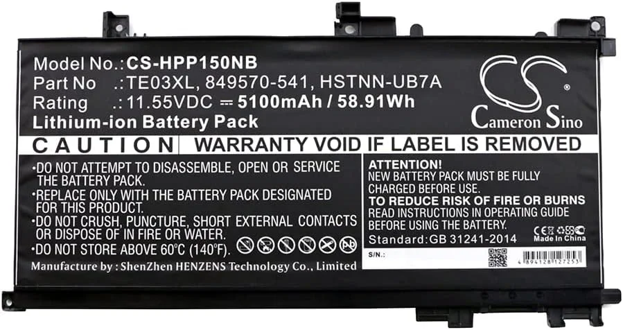 باتری جایگزین جدید Cameron Sino CS برای 15-AX000NF، 15-AX000NL، 15-AX000NX، 15-AX001NA (5100mAh) 15-AX033TX، 3ICP7/65/80، 849570-541، 849570-542، 849570-543، 849910-850، AX020TX، HSTNN-UB7A