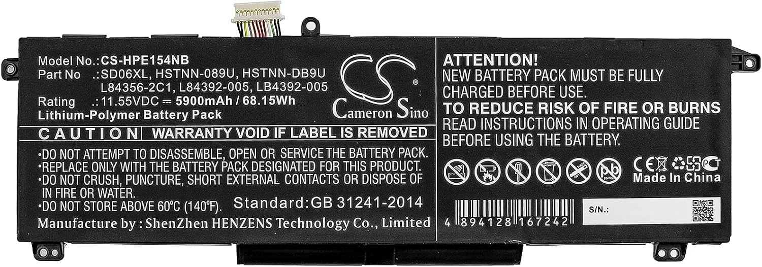 باتری جایگزین جدید Cameron Sino CS برای Omen 15 2020، Omen 15-EK0000، Omen 15-EKk0009TX (5900mAh) HSTNN-089U, L84392-005, LB4392-005, SD06XL