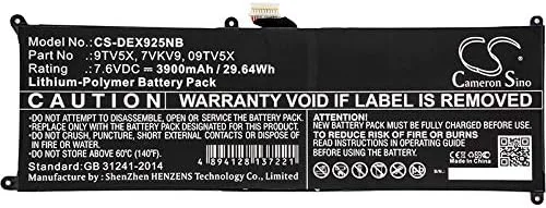 باتری جایگزین جدید کمراون سینو برای Latitude 12 7275, XPS 12-9250-D4308TB, XPS 12-9250-D4605TB (3900mAh) 07VKV9, 09TV5X, 0V55D0, 7VKV9, 9TV5X, T02H, T02H001, V55D0