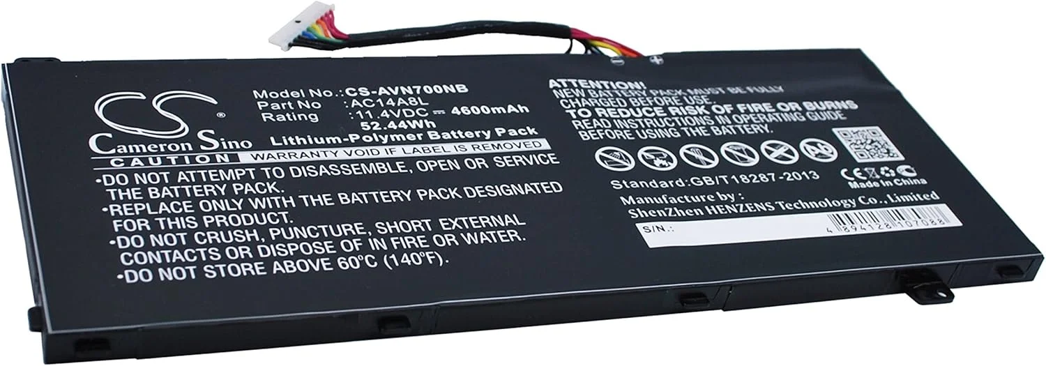 باتری قابل شارژ جدید Cameron Sino AQQXING برای Aspire VN7-591G-77FS، Aspire Nitro VN7-571، Aspire Nitro VN7-571-55XU، VX5-591G-72LY (4600mAh) 934T2119H، AC14A8L، AC14A8L(3ICP7/61/80)، AC15B7L